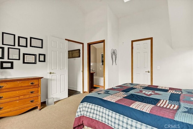 21658 W Buckthorne Dr, Cedarpines Park, CA 92322 - bedroom with a towering ceiling and connected bathroom