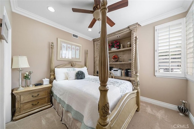 15075 Avenida Del Monte, Chino Hills, CA 91709 - bedroom with carpet floors, recessed lighting, crown molding, and a ceiling fan