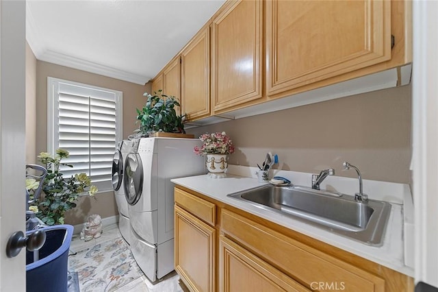 15075 Avenida Del Monte, Chino Hills, CA 91709 - laundry area featuring washer and clothes dryer, ornamental molding, and cabinet space