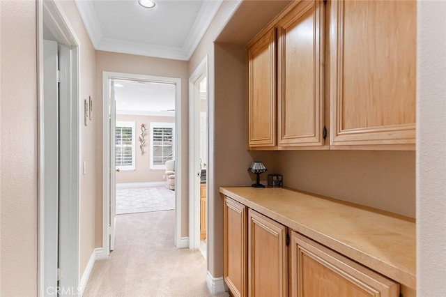 15075 Avenida Del Monte, Chino Hills, CA 91709 - hall featuring light carpet, crown molding, and recessed lighting