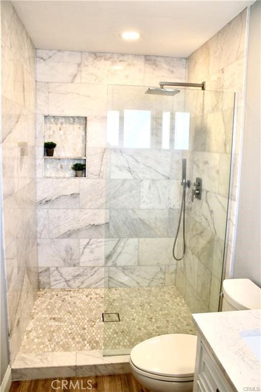 43340 Illinois, Palm Desert, CA 92211 - bathroom featuring a stall shower, vanity, and recessed lighting