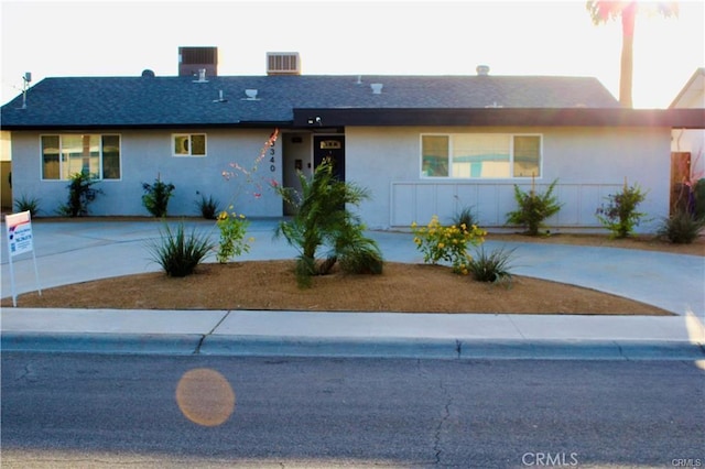 43340 Illinois, Palm Desert, CA 92211 - ranch-style house with stucco siding, curved driveway, and a shingled roof