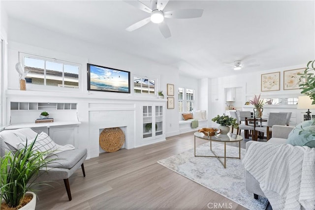 765 Loma Ave Unit 769, Long Beach, CA 90804 - living room featuring ceiling fan, plenty of natural light, and light wood-style floors