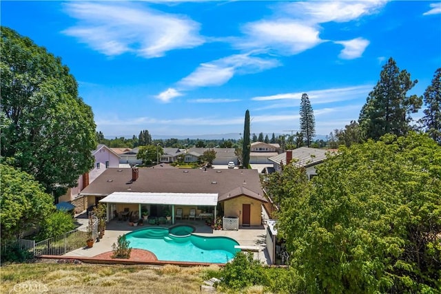 17149 Gledhill St, Northridge, CA 91325 - view of swimming pool with a patio, a fenced backyard, and a pool with connected hot tub