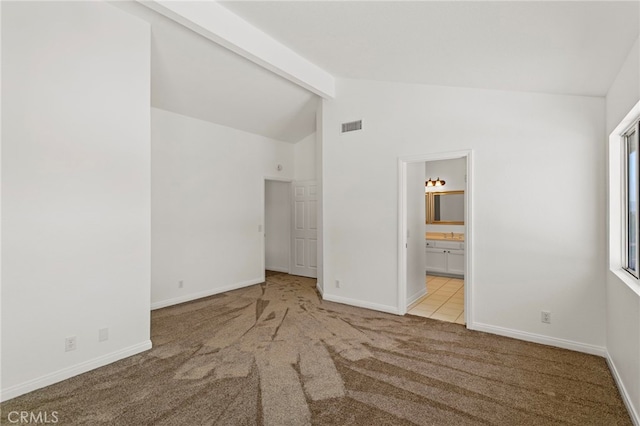 22710 Robin Way, Grand Terrace, CA 92313 - carpeted empty room with beamed ceiling and high vaulted ceiling
