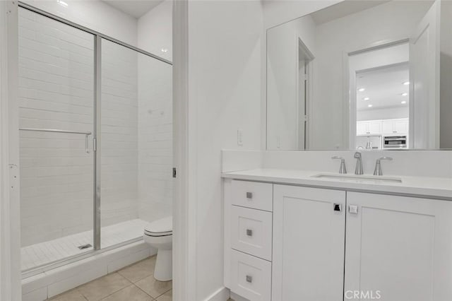 145 Sash, Irvine, CA 92618 - full bath with a shower stall, vanity, tile patterned floors, and recessed lighting