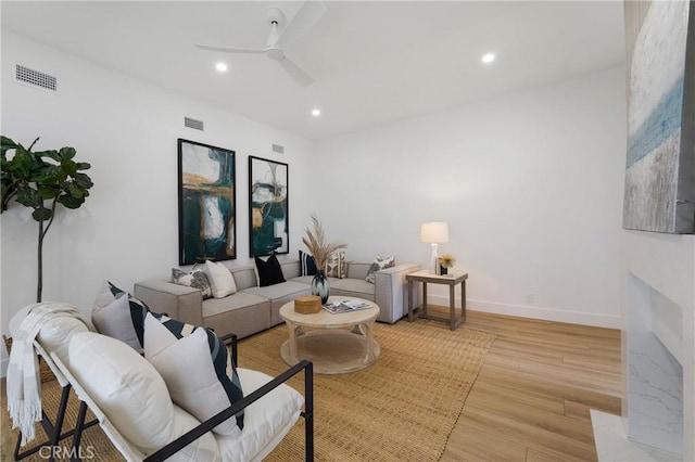 44 Seton Rd, Irvine, CA 92612 - living room featuring a ceiling fan, light wood-type flooring, and recessed lighting