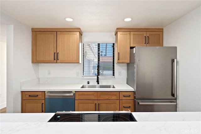 40316 Bay Hill Way, Palm Desert, CA 92211 - kitchen featuring freestanding refrigerator, dishwasher, light countertops, and recessed lighting