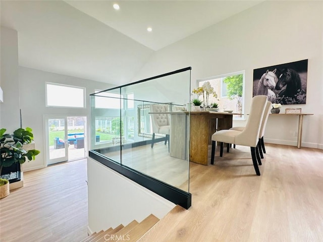 83 Palm Beach Ct, Dana Point, CA 92629 - home office with wood finished floors, plenty of natural light, high vaulted ceiling, and recessed lighting