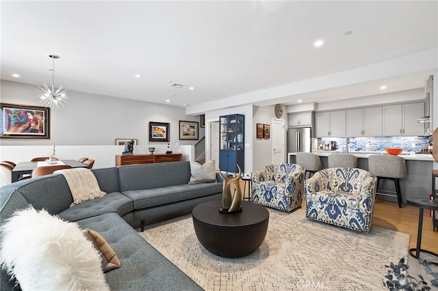 1920 S Pacific Coast Hwy, Redondo Beach, CA 90277 - living area featuring recessed lighting, light wood-style flooring, and stairs