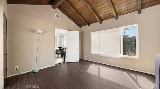4440 Daniel Dr, Riverside, CA 92503 - spare room with a wooden ceiling with exposed beams, dark wood finished floors, and high vaulted ceiling