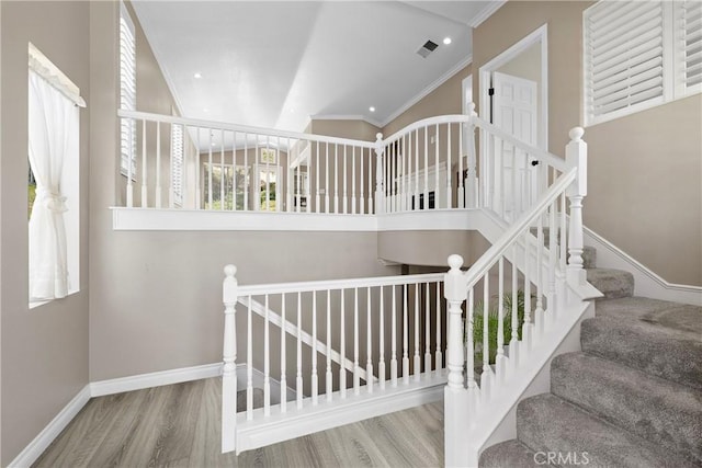 9 Cranwell, Aliso Viejo, CA 92656 - staircase featuring crown molding and wood finished floors