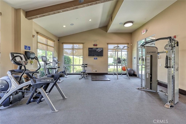 6792 Vanderbilt St, Chino, CA 91710 - workout area with healthy amount of natural light, carpet floors, and recessed lighting