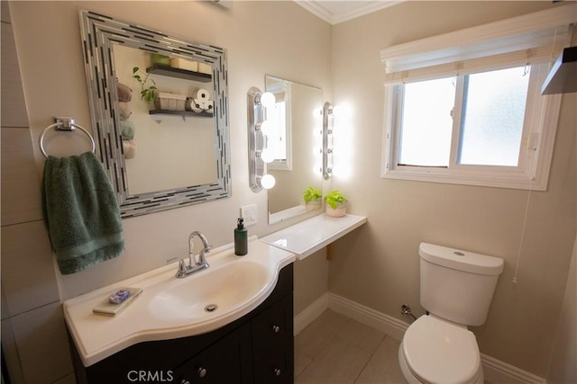 750 Durham St, La Habra, CA 90631 - bathroom with vanity, crown molding, and tile patterned flooring