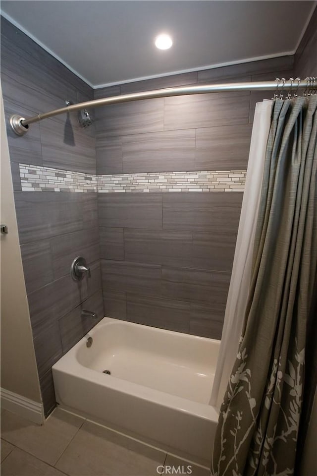 750 Durham St, La Habra, CA 90631 - full bathroom with shower / bath combination with curtain, tile patterned flooring, and ornamental molding