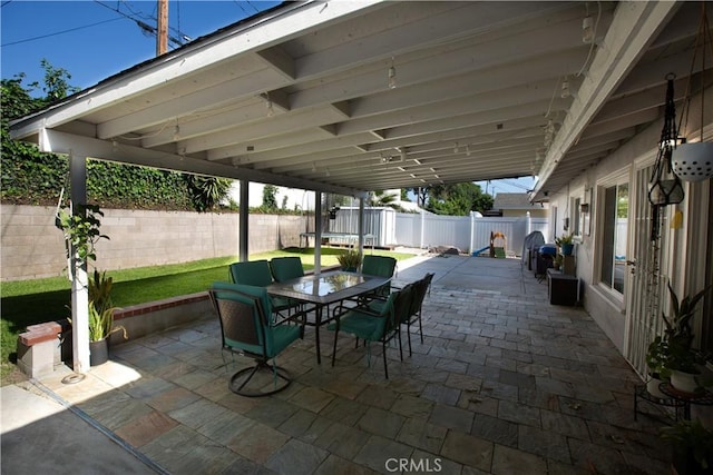 750 Durham St, La Habra, CA 90631 - fenced backyard with outdoor dining space and a patio area