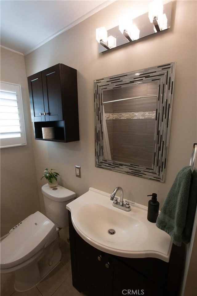 750 Durham St, La Habra, CA 90631 - bathroom featuring vanity, ornamental molding, and tile patterned floors