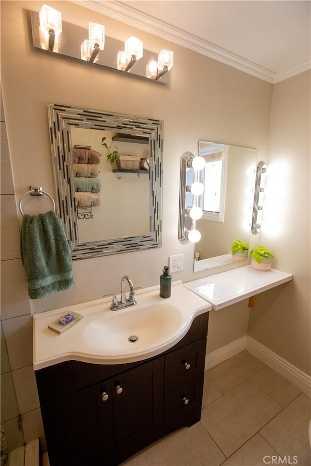 750 Durham St, La Habra, CA 90631 - bathroom with ornamental molding, vanity, and tile patterned flooring