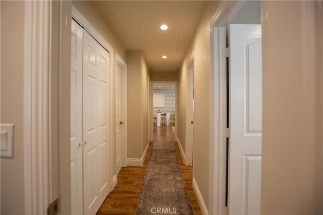 750 Durham St, La Habra, CA 90631 - corridor with recessed lighting and dark wood-style flooring