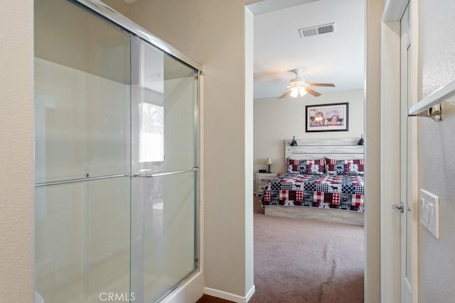 7704 Couples Way, Hemet, CA 92545 - ensuite bathroom featuring a shower stall and ceiling fan