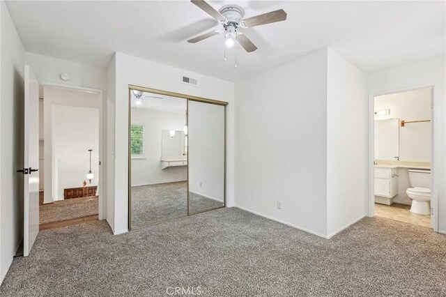 740 Great Bend Dr, Diamond Bar, CA 91765 - unfurnished bedroom with a closet, carpet flooring, connected bathroom, and ceiling fan