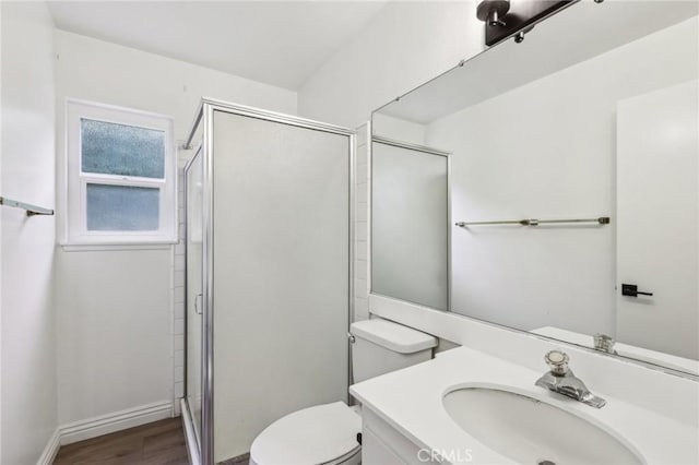 740 Great Bend Dr, Diamond Bar, CA 91765 - bathroom with a shower stall, vanity, and wood finished floors