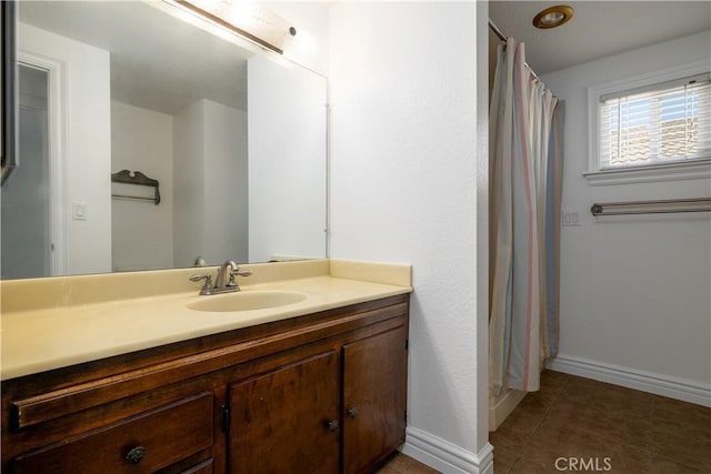 30221 Lands End Pl, Canyon Lake, CA 92587 - full bath featuring vanity, tile patterned floors, and a shower with curtain