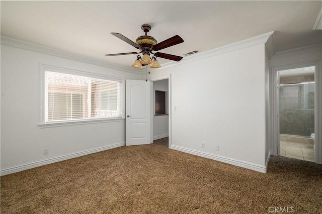30221 Lands End Pl, Canyon Lake, CA 92587 - unfurnished bedroom featuring carpet flooring, ornamental molding, ensuite bath, and ceiling fan