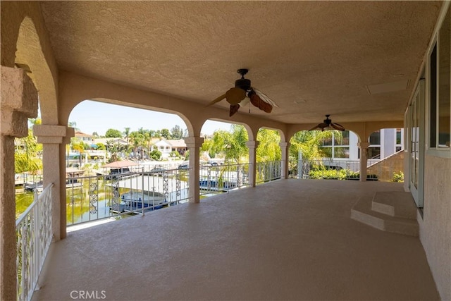 30221 Lands End Pl, Canyon Lake, CA 92587 - view of patio / terrace featuring ceiling fan and a water view