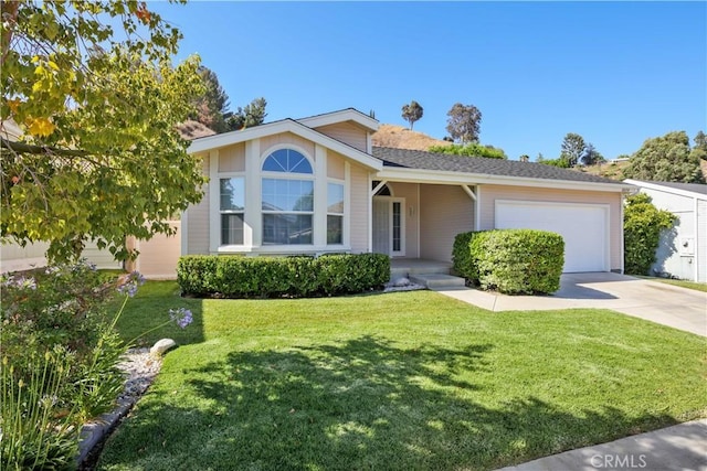 20197 Canyon View Dr, Canyon Country, CA 91351 - ranch-style house featuring a garage, a front yard, concrete driveway, and a shingled roof
