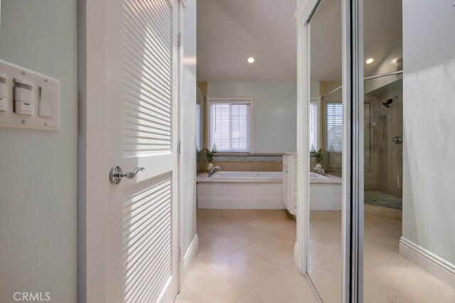 23851 Catamaran Way Unit 1, Laguna Niguel, CA 92677 - full bath with a stall shower, a bath, tile patterned floors, and recessed lighting