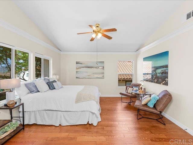 2381 Avenida Helecho, Carlsbad, CA 92009 - bedroom with lofted ceiling, wood finished floors, and ceiling fan