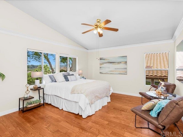 2381 Avenida Helecho, Carlsbad, CA 92009 - bedroom featuring lofted ceiling, light wood-type flooring, crown molding, and ceiling fan