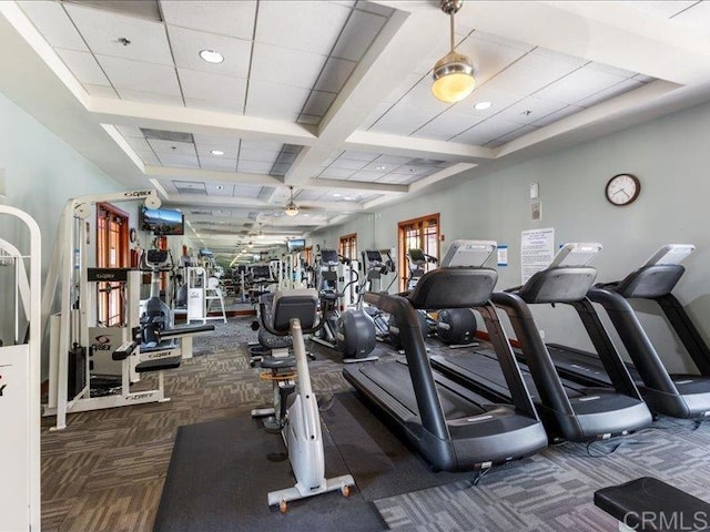 2381 Avenida Helecho, Carlsbad, CA 92009 - workout area with carpet floors, recessed lighting, and coffered ceiling