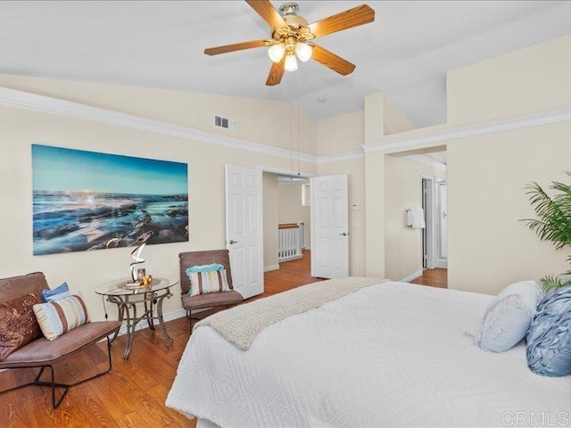 2381 Avenida Helecho, Carlsbad, CA 92009 - bedroom featuring wood finished floors, ceiling fan, and high vaulted ceiling