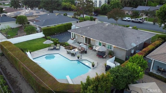 832 Prima Vera Rd, Glendora, CA 91741 - aerial perspective of suburban area featuring a pool area