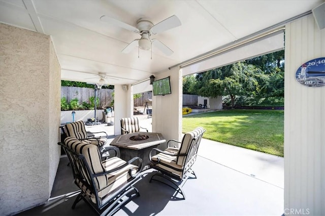 5963 Rio Valle Dr, Bonsall, CA 92003 - view of patio featuring an outdoor fire pit and a ceiling fan