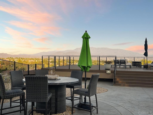 31755 Rancho Vista Rd, Temecula, CA 92592 - view of patio / terrace featuring a deck with mountain view and outdoor dining space