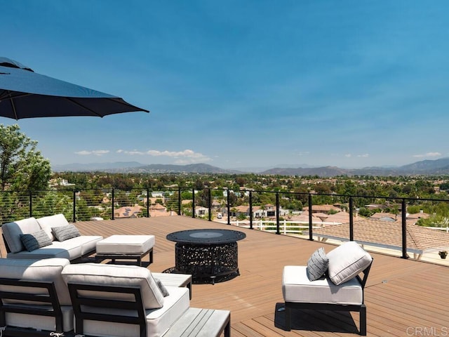 31755 Rancho Vista Rd, Temecula, CA 92592 - wooden deck featuring an outdoor hangout area and a mountain view