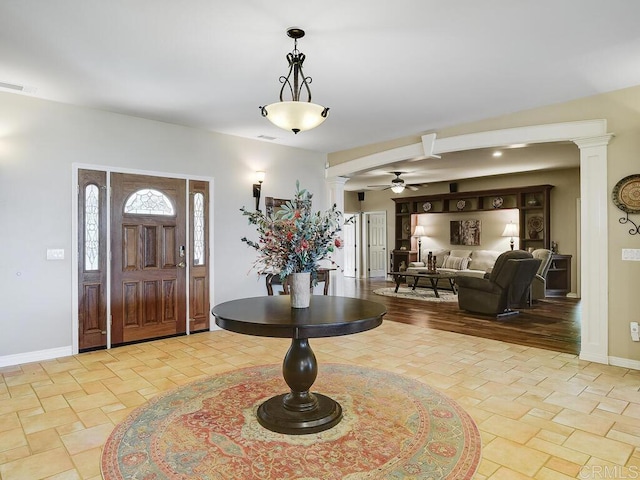 31755 Rancho Vista Rd, Temecula, CA 92592 - entryway featuring decorative columns and ceiling fan