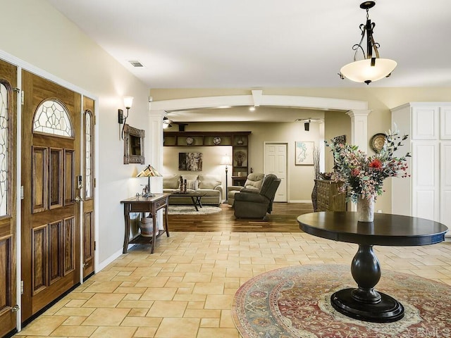 31755 Rancho Vista Rd, Temecula, CA 92592 - entrance foyer with ornate columns and light stone finish flooring
