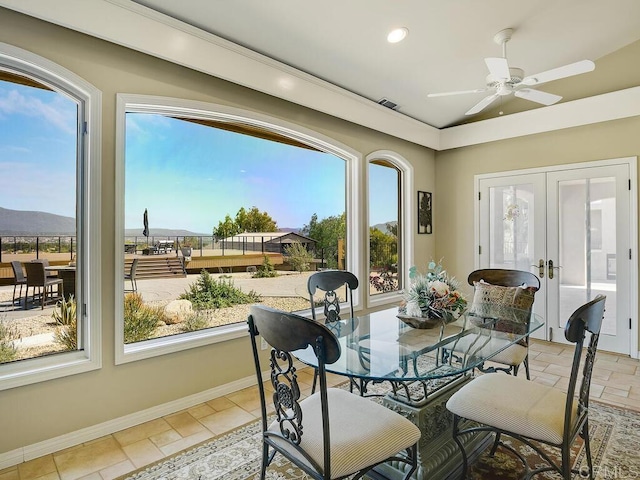 31755 Rancho Vista Rd, Temecula, CA 92592 - dining room with recessed lighting, a ceiling fan, and french doors