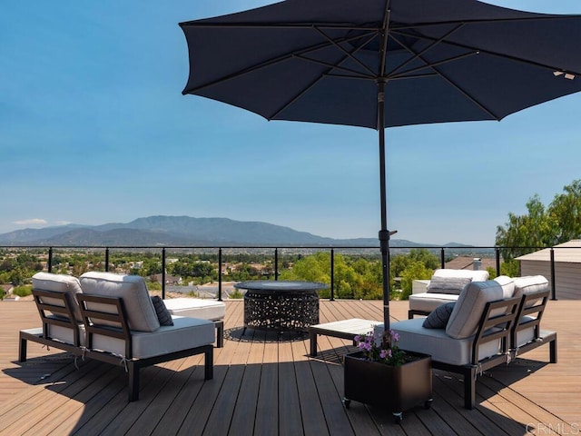 31755 Rancho Vista Rd, Temecula, CA 92592 - deck featuring a mountain view and an outdoor hangout area