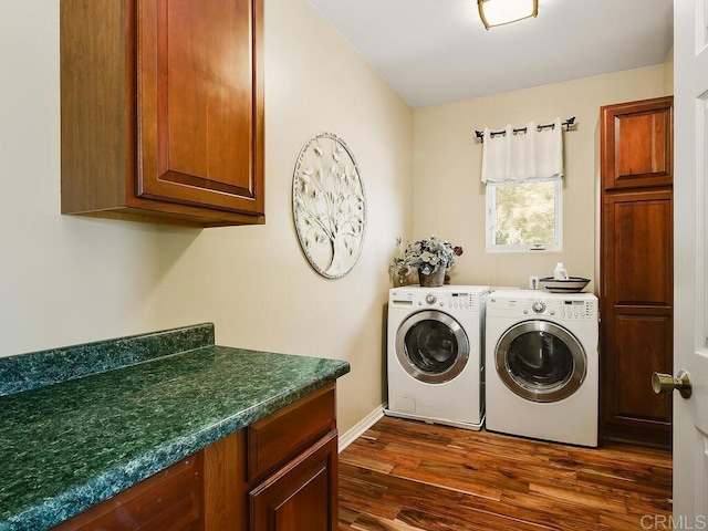 31755 Rancho Vista Rd, Temecula, CA 92592 - laundry room featuring washer and clothes dryer, cabinet space, and dark wood-style floors