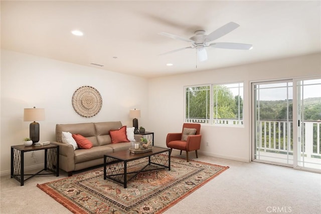 25919 Matlin Rd, Ramona, CA 92065 - carpeted living area featuring a ceiling fan and recessed lighting
