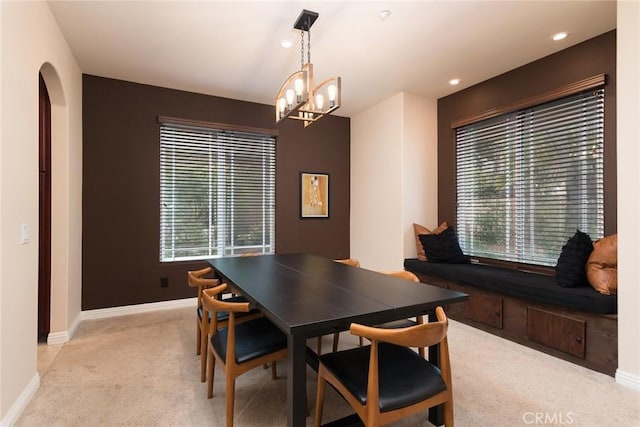 25919 Matlin Rd, Ramona, CA 92065 - dining area with a chandelier, light colored carpet, plenty of natural light, and recessed lighting