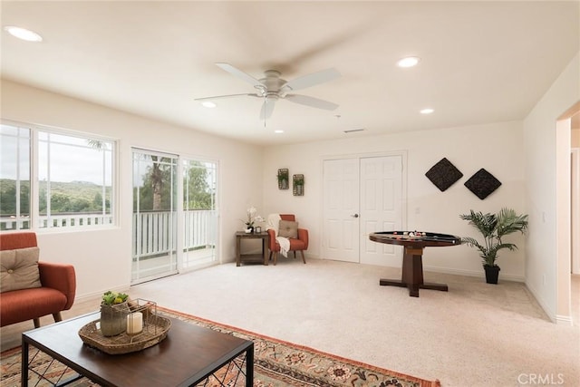 25919 Matlin Rd, Ramona, CA 92065 - living room with a ceiling fan, recessed lighting, and light carpet