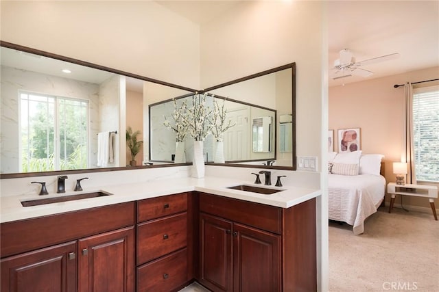 25919 Matlin Rd, Ramona, CA 92065 - full bathroom featuring double vanity and ceiling fan