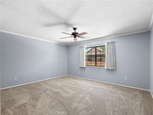 19128 Cedar Dr, Apple Valley, CA 92308 - carpeted empty room with a ceiling fan, ornamental molding, and a textured ceiling