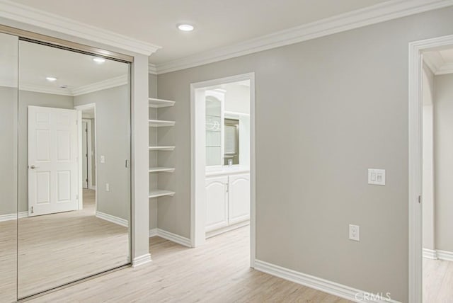 767 Calle Aragon Unit A, Laguna Woods, CA 92637 - corridor with light wood-style floors, crown molding, and recessed lighting